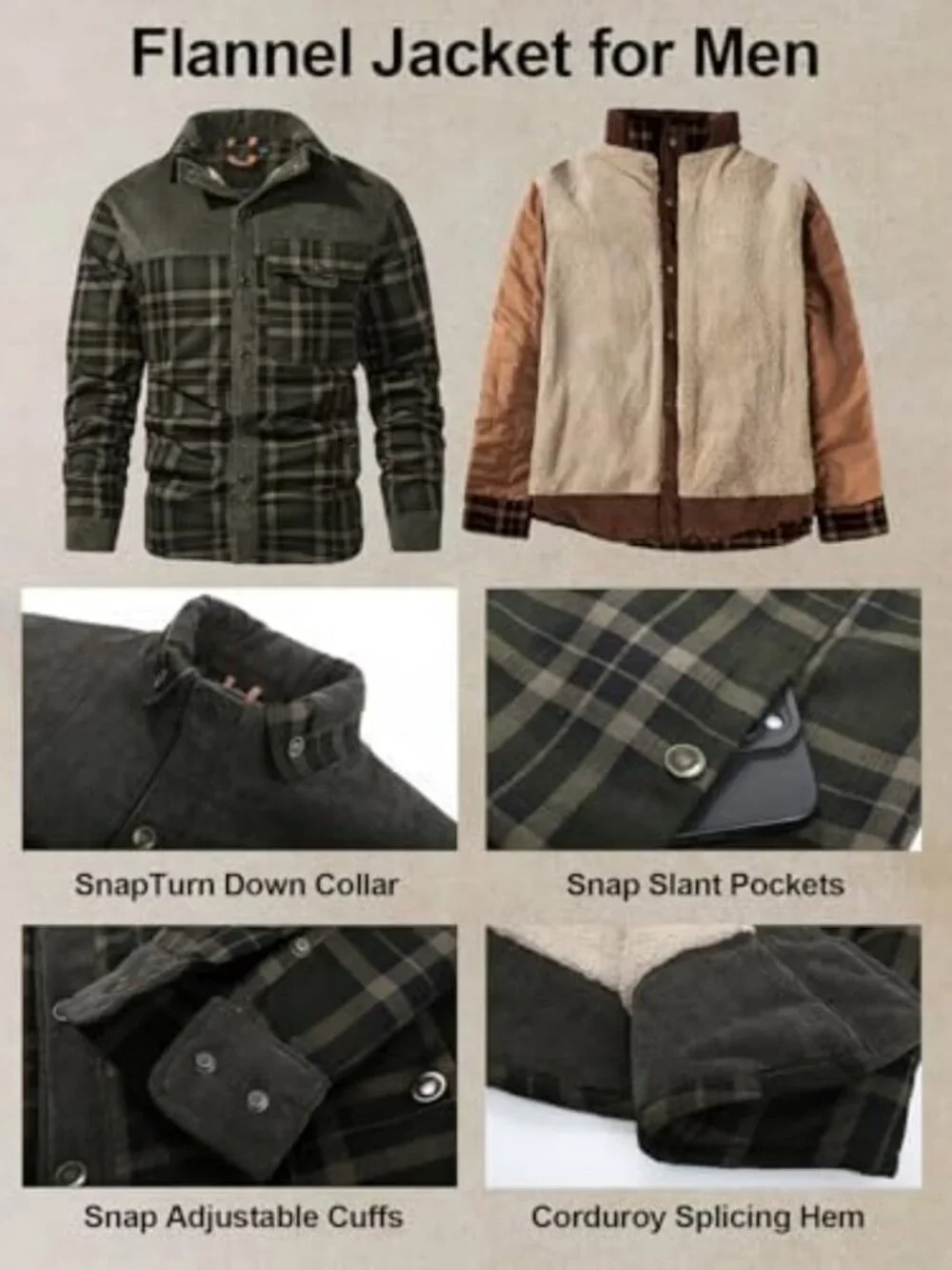 Cozy Sherpa Lined Plaid Flannel Shirt Jacket for Men - Warm Winter Layer with